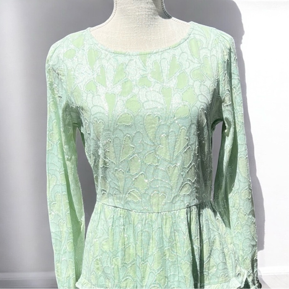 🌻Roller Rabbit Clermont Nori Tiered Dress – Size Small, Mint Green with Silver - Picture 3 of 11